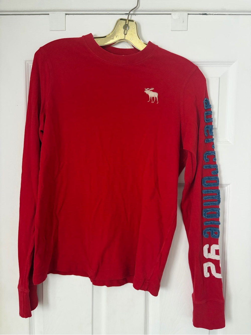 Vintage Y2K Abercrombie Red Sleeve Logo Long Sleeve Top Kids XL / Women’s S / M